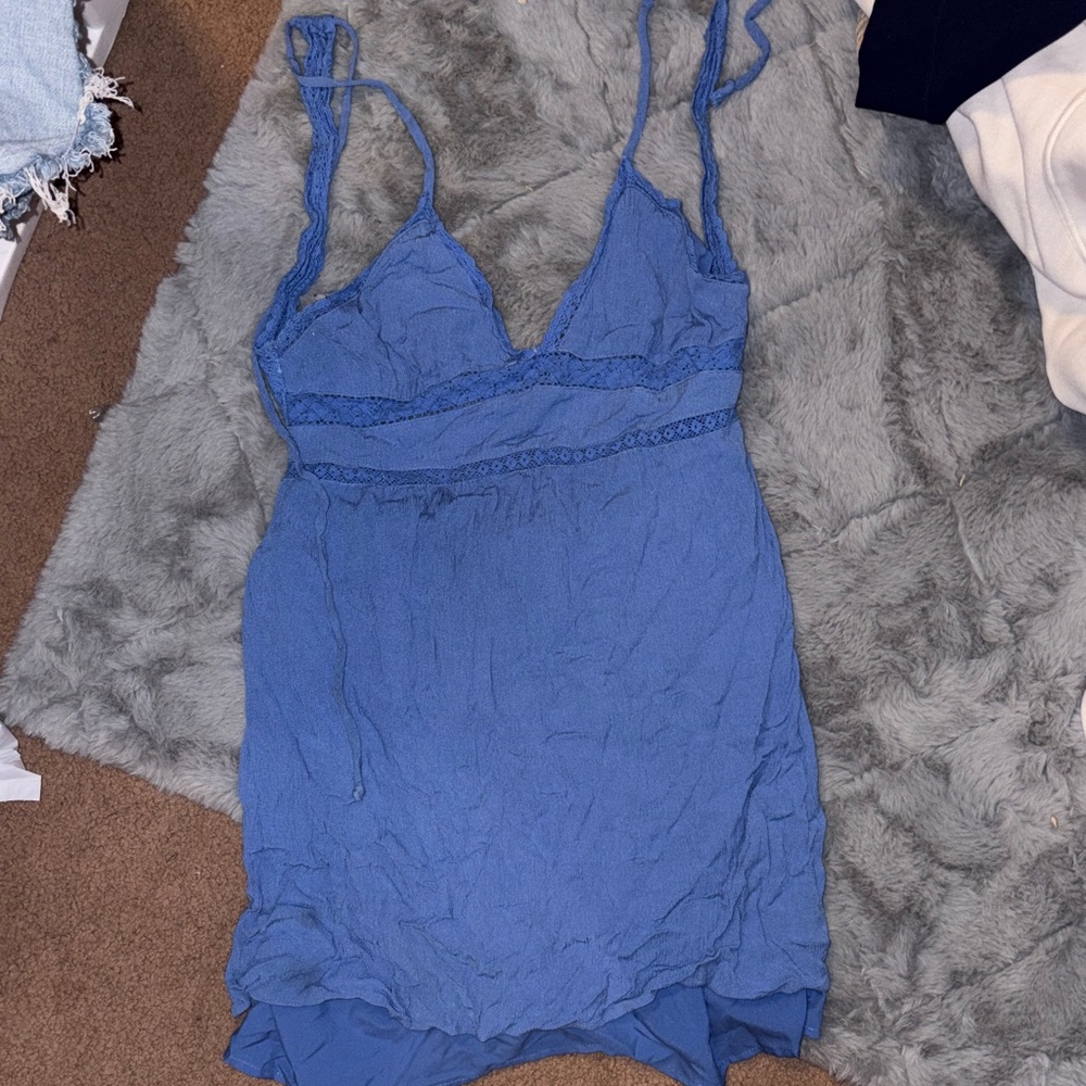 Blue Lace Trim Dress